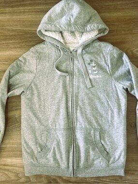 Walt Disney World Hoodie Ladies S Gray Sherpa Lined Kangaroo Pockets Full Zip